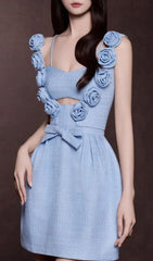 Jaznae Chic Blue 3D Floral Mini Dress