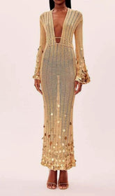 Honza Dazzling Gold Sequin Knit Maxi Dress