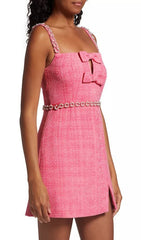 Chic Pink Boucl Bow Mini Dress