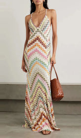 Hadas Boho Chic Crochet Knit Backless Maxi Dress