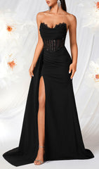Kailani Black Strapless Corset Maxi Gown with Thigh Slit