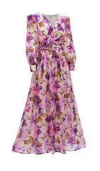 Ferial Romantic Purple Floral Long Sleeve Maxi Dress