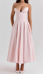 Devani Elegant Pink Strapless Corset Midi Dress