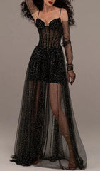 Glamorous Black Sparkle Tulle Corset Maxi Dress