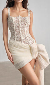 Fannie Luxe Lace Corset Mini Dress with Statement Bow