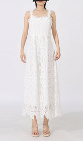 Elegant White Floral Lace Maxi Dress for Women