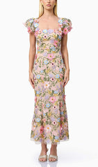 Elvio Whimsical Floral Embroidered Midi Dress