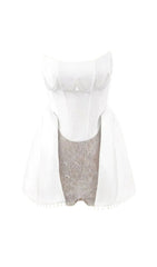 Glamorous Pearl & Lace Strapless Mini Dress with Corset Bodice