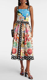 Capri Coastal & Seashell Print Midi Dress