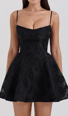Didina Black Floral Lace-Up Mini Dress