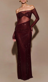 Jacinthe Glamorous Off-Shoulder Diamante Maxi Dress