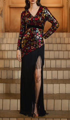 Dimaia Dazzling Floral Sequin & Tassel Maxi Dress
