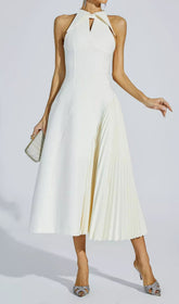 Clemency Halter Pleated Midi Dress