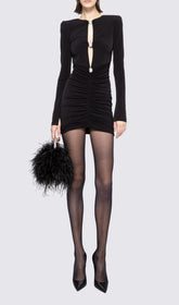 Deana Black Crystal Glam Ruched Mini Dress