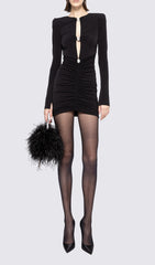 Deana Black Crystal Glam Ruched Mini Dress