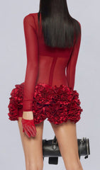 Sultry Red Petal Ruffle Mini Dress