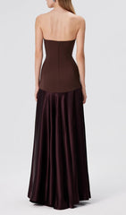 Doveva Elegant Coffee Strapless Maxi Dress