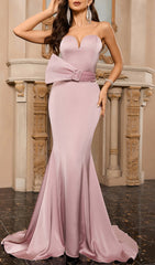 Dae Blush Pink Strapless Sweetheart Mermaid Maxi Gown with Chic Bow Belt