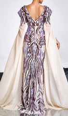 Dazzling Sequin & Cape Slit Maxi Gown