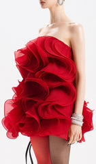 Indiana Red Ruffle Strapless Mini Dress