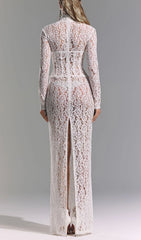 Isolde White Floral Lace Corset Maxi Dress