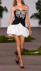 Chic Black & White Sequin Butterfly Strapless Mini Dress
