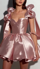 Jazzlyn Blush Pink Satin Bow Mini Dress