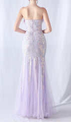 Choire Lavender Sequin Feather Strapless Maxi Dress