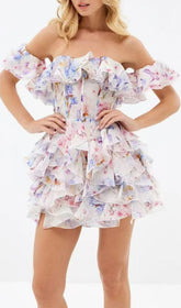 Enchanting Floral Ruffle Off-Shoulder Corset Mini Dress