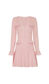 Elegant Pink Beaded Knit Mini Dress