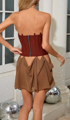 Evella Daring Lace-Up Corset Mini Dress with Sheer Ruffle Skirt