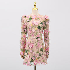 Emrys "In Bloom" Floral Embroidered Puff Sleeve Mini Dress