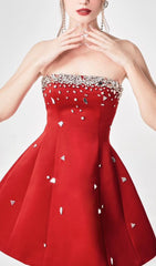 Stunning Amita Red Crystal Mini Dress