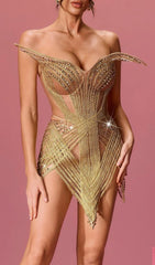 Javex Dazzling Gold Rhinestone Strapless Mini Dress