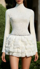 Jazelle White Sparkling Ruffle Mini Dress