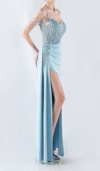 Chofa Sky Blue Beaded Corset Gown