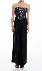 Dovie Black Strapless Corset Lace Maxi Dress