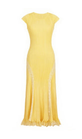 Farrah Ribbed Knit & Lace Midi Dress