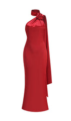 Carmelo Red Rose Halter Maxi Gown