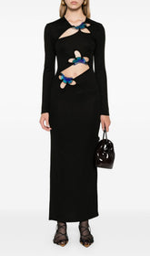 Barbel Iridescent Cutout Black Maxi Dress