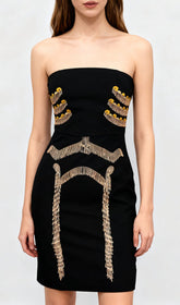 Julissa Black Strapless Tassel Mini Dress