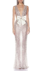Jocelin Dazzling Sequin Maxi Gown with Statement Satin Bow