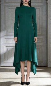 Johnna Emerald Green Asymmetrical Midi Dress