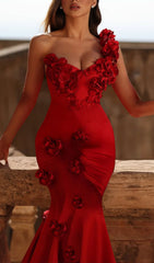 Eluned Red 3D Floral Bandage Mermaid Maxi Dress