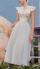 Arnost Effortless Elegance White Floral Lace Midi Dress
