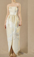 Elegant Brygida Ivory Floral Jacquard Strapless Maxi Dress