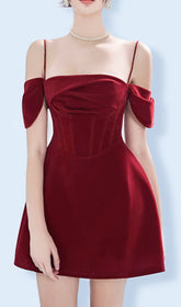 Canice Glamour Red Ruched Corset Mini Dress