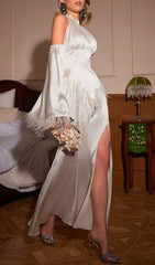 Astra Luxe Halterneck Feather Satin Gown
