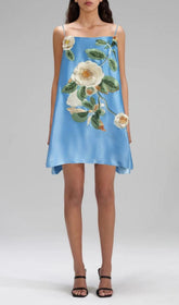 Fina Luxe Sky Blue Floral Embroidered Mini Dress