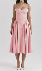 Dextra Pink Bustier Pleated Midi Dress